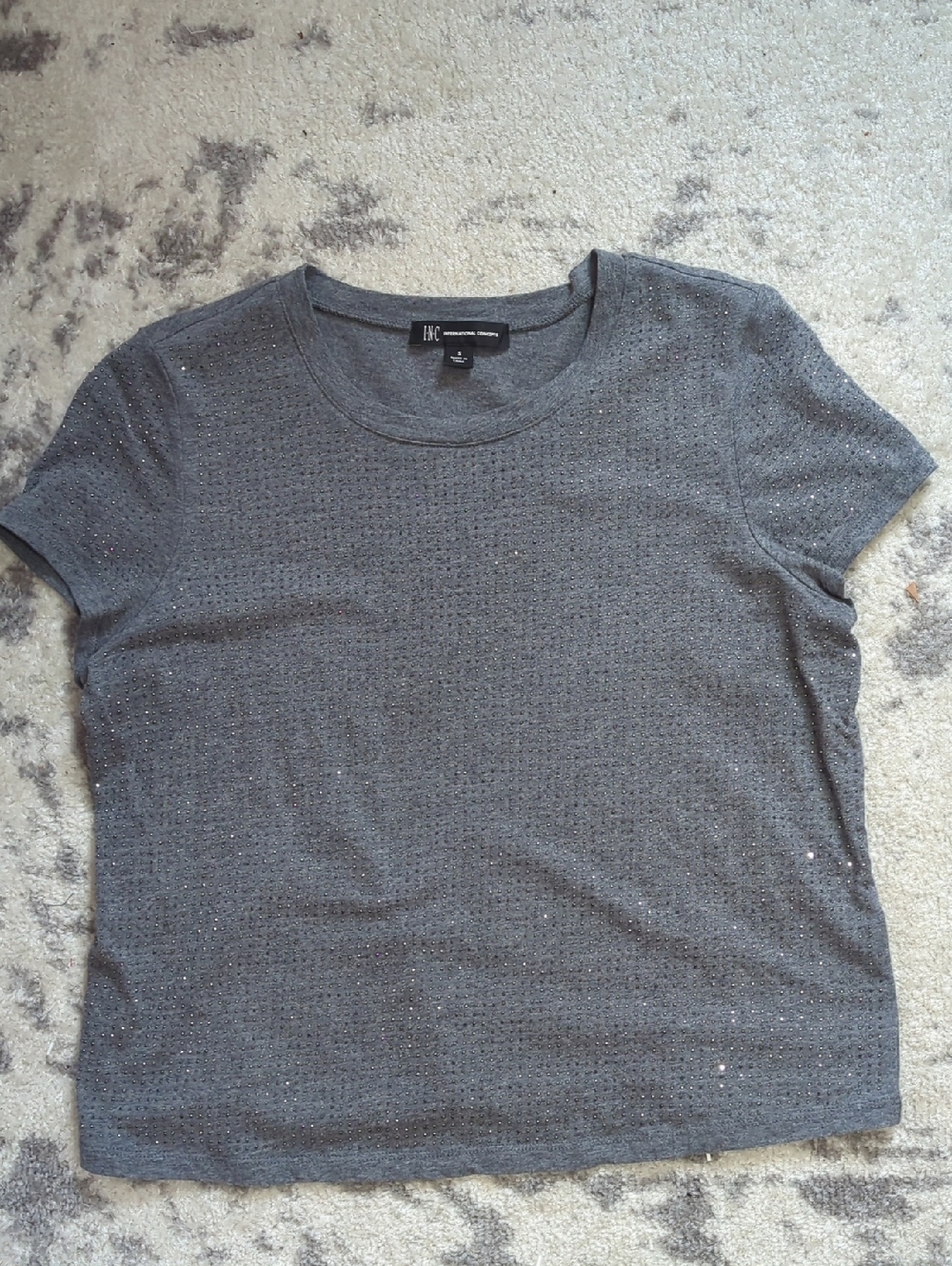 I.N.C Gray Short Sleeve Glitter Knit Tee - Women's